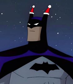 batman with santa hats on his head in the dark knight animated film, batman returns