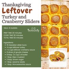 thanksgiving leftover turkey and cranberry sliders recipe with instructions on the side