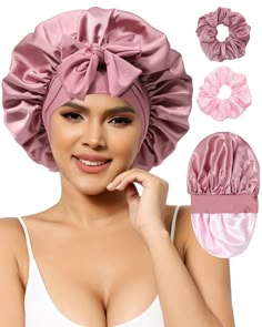 PRICES MAY VARY. REVERSIBLE SATIN BONNET FOR SLEEPING GIVES YOU A VARIETY OF CHOICES - The reversible silk bonnet for sleeping women has two colours to wear, both practical and beautiful, match with different styles of pajamas and loungewear, meet your daily wear needs, give you a variety of choices, suitable for most age groups of women and men. WIDE AND LONG STRETCHY TIE BAND BONNET FOR A MORE SECURE FIT - The silk hair bonnet for sleeping has a 2⅗ inch wide elastic band that grips and holds t Sleeping Curly Hair, Bonnet Aesthetic, Dry Hair Ends, Satin Hair Wrap, Hair Wraps For Sleeping, Sleep Bonnet, Fancy Robes, Silk Hair Bonnets, Wishlist Christmas