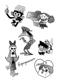 an image of cartoon characters in black and white with the words, i love you