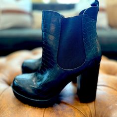 She & In Platform Block Heels Boots Size 8.5 Color: Black Never Worn Block Heels Boots, Platform Block Heels, Block Heel Boots, Heels Boots, Shoes Black, Shoes Heels Boots, Shoes Women Heels, Black Shoes, Heeled Boots