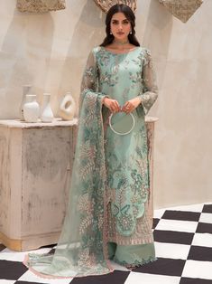 AZZAL by Ayesha & Usman NIA-1 Saffron Spice, Magical Dress, Pakistani Style, Organza Sleeves, Embroidered Organza, Dream Dresses, Party Suits, Neckline Designs, Organza Dupatta