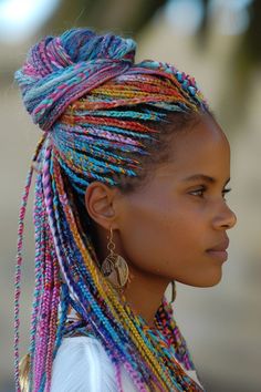 Bob Hairstyles Dark Hair, Box Braids Rainbow, Hairstyles Dark Hair, Braid Hacks, Long Layered Hair With Bangs, Hair Braid Patterns, Beauty Journal, Layered Hair With Bangs, Beautiful Braided Hair