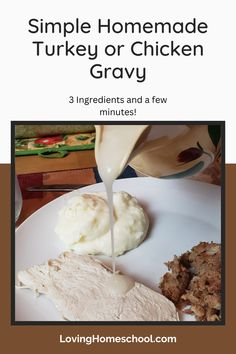 simple homemade turkey or chicken gravy recipe with 3 ingredients and a few minutes