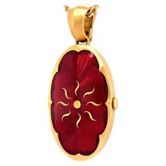 Victor Mayer oval pendant locket 18k yellow gold, red vitreous guilloche enamel, Paillons, Measurements app. 26.0 mm x 15.5 mm About the creator Victor Mayer Victor Mayer is internationally renowned for elegant timeless designs and unrivalled expertise in historic craftsmanship. Lovers of the extraordinary appreciate the beauty of Victor Mayer's designs, which use extremely rare techniques such as genuine enamel or elaborate engravings. Since 1890, the company has stood for the finest jewellery Hand Made in Germany. It is an open secret that the most renowned brands, such as Fabergé, entrust the company with the production of their most exquisite collections. Reference: V1092/AR/00/00/102 Brand: VICTOR MAYER Collection: Romance Material: 18k yellow gold Vitreous enamel: red with gold ornam Victorian Pendant Necklace, Enamel Locket, Faberge Jewelry, Pendant Locket, Oval Locket, Anchor Chain, Round Pendant Necklace, Antique Pendant, Red Diamond