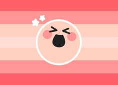 a pink and white striped background with an emoticive face