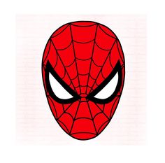 a spiderman mask with eyes drawn in red and black on a white background,