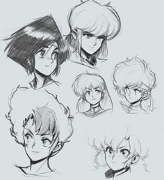 some sketches of people with different hair styles