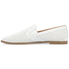 This sophisticated look is detailed with our signature 4mm Tru Comfort Foam� footbed for all-day support. The Lucie by Journee Collection is a loafer flat elevated by a 1/2 inch block heel. Vegan leather uppers twin notches at the sides and round perforations finish the design. At Journee Collection our flat styles will have you looking just as professional as the boss at work to having the cutest shoes when you go out for the night. White Slip-on Loafers With Perforated Toe Box, White Slip-on Flats With Perforated Toe Box, White Slip-on Loafers With Cushioned Footbed, White Cushioned Slip-on Loafers, White Casual Loafers With Perforated Toe Box, White Loafers With Perforated Toe Box, Cutest Shoes, White Flats, Journee Collection