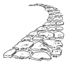 a drawing of a stone wall with rocks in the shape of an arrow on it