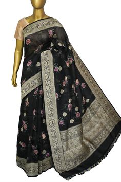 With detailed digital print work done with intricate detail makes this designer collection one of the sorted and unique buys to try for any light occasion or party in a great onyx black color. It is beautifully paired with woven zari work on the border and the pallu and mandala butta work on the body makes this saree unique. Color: A shade of onyx black color Technique: Amazing work of traditional zari weaving on the whole saree with digital floral print work on the body Fabric: Organza Quality: Organza Banarasi Saree, Work Online, Color Techniques, Kinds Of Fabric, Contrast Blouse, Latest Sarees, Zari Work, Banarasi Saree, Work Sarees