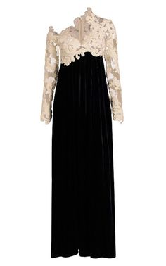 Sensory Lace and Velvet Gown Zimmermann Gucci Boutique, Embroidered Black Evening Skirt, Black Floor-length Dress With Intricate Embroidery, Luxury Black Embroidered Sequin Fabric, Black Embroidered Lace Sequin Fabric, Black Lace Runway, Velvet Gown, Velvet Skirt, Clutches