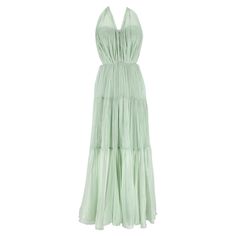 Brand New - Maria Lucia Hohan Poppy Pleated Maxi Dress Light green maxi dress with tiered, pleated design and halter neck. Featuring back tie fastening, elasticated waistband and removable silicone bra pads. Rrp £1,050 Size – 38FR Condition – Brand New - With Labels Composition – 92% Nylon, 8% Spandex Light Green Maxi Dress, Maria Lucia Hohan, Silicone Bra, Jonathan Saunders, Green Maxi Dress, Green Maxi, Pleated Maxi Dress, Pleated Maxi, Maxi Dress Green