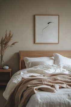 Serene bedroom blending Japanese and Scandinavian design with natural textures and ambient lighting