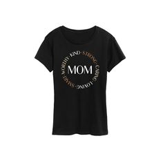 She will love showing off her style with this Women's Mom Characteristics Circle Graphic Tee. FEATURES Short sleeves CrewneckFABRIC & CARE 100 cotton Machine wash Imported Size: Small. Color: Black. Gender: female. Age Group: adult. Mother's Day Black Tops With Graphic Print, Relaxed Fit Black Top For Mother's Day, Circle Graphic, How To Show Love, Her Style, Fabric Care, Gender Female, Graphic Tee, Age Group