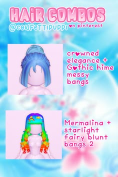 an advertisement for mermaid hair cosplays featuring two different styles of wigs