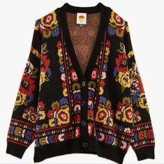 The Black Flowers Tapestry Cardigan Is Here To Join Any Cool Look You Have In Mind. It Has A Jaw-Dropping Print In A Warm-Hug Silhouette To Embrace You, And You Can Invite All Flowers Tapestry Styles To Feel Even More Fall-Ready In A Joyful Way! - Easy Fit - V Neck - Center Front Button Placket - Long Sleeves Composition 55% Acrylic 35% Polyamide 10% Wool Care Instructions Wash At Or Below 30c; Do Not Bleach; Tumble Dry, Low Temp; Iron Low Temp; Dry Clean, Bohemian Floral Print Winter Cardigan, Bohemian Floral Print Winter Sweater, Black Casual Cardigan With Fair Isle Pattern, Casual Black Cardigan With Fair Isle Pattern, Black Fair Isle Pattern Cardigan For Fall, Black Fair Isle Cardigan For Fall, Winter Black Sweater With Floral Print, Bohemian Black Outerwear With Floral Print, Black Bohemian Outerwear With Floral Print