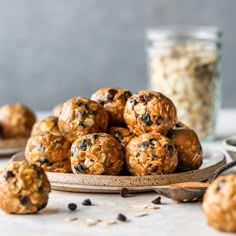 a plate full of oatmeal chocolate chip energy bites