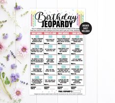 a printable birthday party game with flowers and confetti