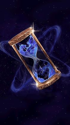 an image of a clock in the shape of a hourglass on a blue background