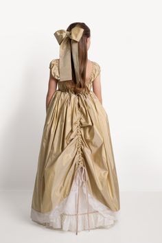 The Princess Dress in Spun Gold Silk Taffeta, Silk Organza, The Princess, Austrian Crystal, Pima Cotton, Hat Hairstyles, Princess Dress, Gold Beads, Floor Length