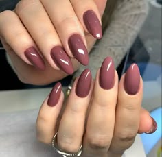 All Nail Colors, May Color Nails, Maybe Nails, Simple Nails Colors, Mauve Almond Nails, Almond Nails Colors, Nails Simple Color, Color Nails Ideas, Nails One Color