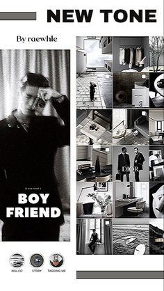 a black and white photo with the words boy friend written on it, surrounded by images of people