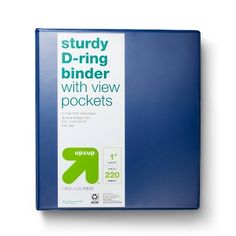 a blue binder with the words study binder with view pockets on it, sitting against a white background