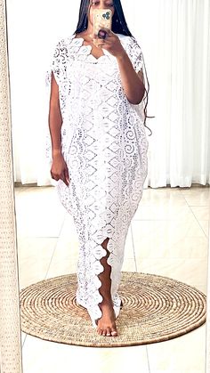 This Silk Kaftan maxi dress is made with Polysilk and Lace Front. It can be styled in different ways, you can dress it up with high heels or dress down with flats/sneakers. The Hand can be worn in 2 ways. one way shows off the arm, the 2nd way has the arm covered for modesty. Notice the slits.Other prints are also available, kindly start a conversation to ask for more information and pics.Contact us for custom looks and more style options. Sizing 🌺 Your height or desired kaftan length is needed White Cord Lace Gown Styles Nigerian, Lace Bubu Styles Nigerian, Cord Lace Styles For Women, Cord Lace Short Gown Styles, White Lace Gown Styles Nigerian, Latest Cord Lace Gown Styles, Latest Cord Lace Styles, Bubu Gown Styles Lace, Cord Lace Gown Styles