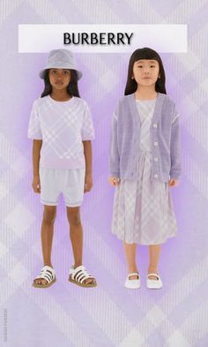 Pretty Girls Burberry Purple Lilac Check Dress Collection for Summer 2024. Inspired by the Burberry Women’s Collection. short-sleeved cotton dress summer seasonal purple lilac check pattern. Looks perfect with a matching lilac cotton cardigan and matching sunhat. Complete the look with pair of matching canvas check sandals. Another cute look for girls is a purple check short sleeve shirt with matching shorts. Check Dress Outfit, Cotton Dress Summer, Check Dress, Purple Lilac, Cotton Cardigan