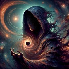 an artistic painting of a person reaching out to the stars in space with their hands