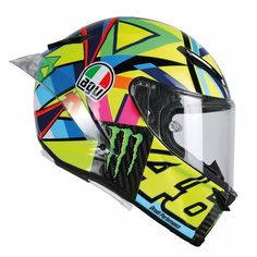 the helmet is designed to look like it has a colorful design on it, and features a