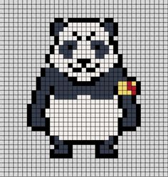 a pixellated panda bear wearing a black and white shirt