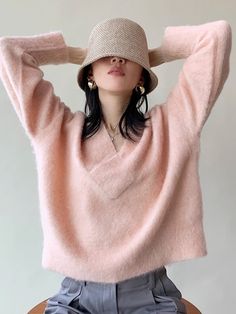 Pink Wide V-Neck Mohair Sweater | Cheon Da Hye - Queen Of Tears Pink M Spring Mohair V-neck Sweater, Casual Mohair Tops For Fall, Mohair Tops For Fall, Button Sweater, Striped Turtleneck, Zip Up Sweater, Embroidered Sweater, Mohair Sweater, Knit Crop