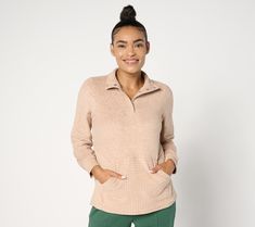 Embarking on a morning walk, a weekend adventure, or an evening under the stars? Don't forget your stretch! This warm and cozy Fleecewear pullover from Cuddl Duds has it at every turn, designed with a good dose of spandex to move with you -- and not distract you -- as you embrace the beauty of the moment. Snaps at the mock neck and a kangaroo pocket provide outerwear functionality (should you decide to leave your jacket at home), while a modern gridded design distinguishes it from the average fleece layering piece. So fresh! From Cuddl Duds. Cuddl Duds, Under The Stars, Layering Pieces, Warm And Cozy, Top Blouse, Turn Ons, Tops & Tees, In This Moment