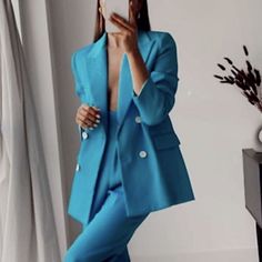 Nwt Zara Double Breasted Blazer Blue S Blogger Fav New With Tag Blogger’s Favorite 2868/588 B47 Teal Blue Suit, Long White Coat, Lilac Blazer, Hot Pink Blazers, Ruched Sleeve Blazer, Blazer Blue, Houndstooth Blazer, Pink Blazer, Double Breasted Jacket