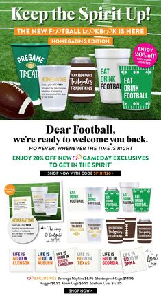 an ad for the new football season is shown in this advertisement, which includes two cups and