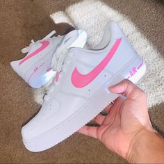 Custom Pink Air Force 1 *Any Color Paint Available * This Item Is Unisex So Anyone Can Rock This All Sizes Are Available Please Allow 5-7 Business Days For Delivery #Streetwear #Nike Hot Pink Nike Air Force 1, Pink Af1, Pink Air Force 1, Neon Nike Shoes, Nike Rosa, Nike Shoes Custom, Cortez Shoes, Cute Casual Shoes, Nike Air Women