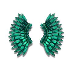 Get ready to feel enchanting with our dazzling Emerald Green Crystal Wing Earrings! Handmade with precision, these statement earrings feature vibrant emerald green crystals and a whimsical winged design. Perfect for any occasion, they add a touch of sophistication and glamour to your outfit. Lightweight and comfortable, they are ideal for all-day wear. Elevate your style with our exquisite Emerald Green Crystal Wing Earrings and make a bold statement that will leave everyone in awe! Size: Length Glamorous Green Crystal Earrings, Glamorous Green Crystal Earrings For Party, Wings Party, Emerald Green Crystal, Angel Wing Earrings, Prom Earrings, Party Earrings, Wedding Music, Wing Earrings