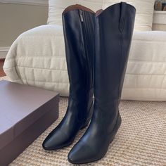 Worn Once! Almost New Condition. Saffron Knee High Boots In Black Leather Shoe Size: Eu40/ Uk7/ Us9/ Au9.5 Calf Width: 41cm Duo Boots, Black Shoe, Black Leather Shoes, Shoes Heels Boots, High Boots, Knee High Boots, Leather Shoes, Shoes Women Heels, Black Shoes