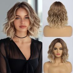 PRICES MAY VARY. 【Premium Material】:The short wavy wig is made of high-temperature resistant synthetic fiber similar to human hair.The hairline is made hand-tied, which makes the hair look more real. Easy to comb and not easily tangle and hair loss. 【Style and Benefits】:This shoulder Wavy Wig is soft, full, and thick. 12 inches long, wigs have a small areahand-knitting lace scalp part, the new technology natural hairline is more realistic.you can clearly see the lace mesh at the midpoint of this Short Hair With Middle Part, Cute Wigs, Wigs Hairstyle, Lob Styling, Short Hair Waves, Spring Designs, Blond Ombre, Ombre Blond, Knitting Lace