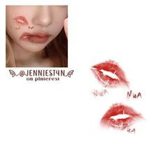 an image of two lips with red lipstick on them and the words penniesynn on