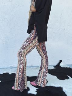 Baroque Floral Print Flare Pants Elastic Waistband No Pockets Approx. 34" Inseam 92% Polyester, 8% Spandex Sizing Recommendations: Small 2/4/6 Medium 6/8/10 Large 10/12/14 Print Flare Pants, Baroque Floral, Printed Flare Pants, Pants Large, Bell Bottom Pants, Flared Pants, Bell Bottom, Boho Floral, Flare Pants