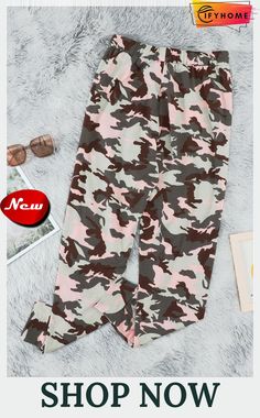 Pink Camouflage Casual Sports Pants Camouflage Lounge Pants With Pockets, Camouflage Pants With Pockets For Loungewear, Camouflage Loungewear Pants With Pockets, Sporty Camouflage Bottoms With Pockets, Sporty Camouflage Bottoms For Outdoor, Pink Camouflage, Sports Pants, Sport Pants, Camouflage