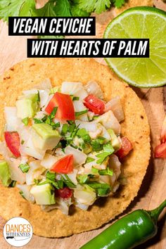 Vegan ceviche on a tostada. Vegan Ceviche, Vegan Appetizers Recipes, Vegan Appetizer, Vegan Snack Recipes, Ceviche Recipe, Hearts Of Palm, Vegan Salad Recipes, Slaw Recipes