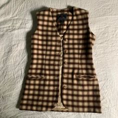 Vintage Brown And Tan Tone Plaid Wool Vest With Front Pockets And Buttons, Made By The Limited, Wool Nylon And Cashmere Blend, Tag Size M Excellent Condition Length 31” Bust 38” #Limited #Brown #Wool #Vest #Plaid Plaid Vest, Wool Vest, Wool Plaid, Vintage Brown, The Limited, Tan Brown, Vintage Tops, Cashmere, Plaid