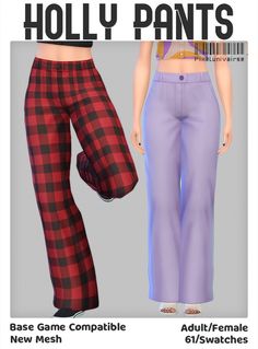 an image of two women in plaid pants with text that reads holly pants base game compatible