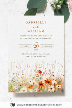 Wildflower Wedding Invitations in Orange tones