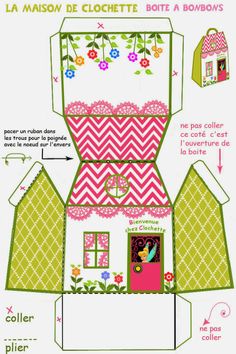 a paper dollhouse with instructions to make it in the shape of a house and flowers