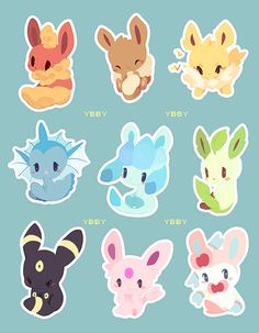 the pokemon stickers are all different colors and sizes, but one is for each character